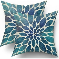 Spring Teal Dahlia Pillow Covers 18X18 in Navy Blue Teal Floral Couch Pillow Cases Modern Abstract Throw Pillows Set of 2 Summer Home Decor for Living Room Bedroom Bed Cushion Outdoor