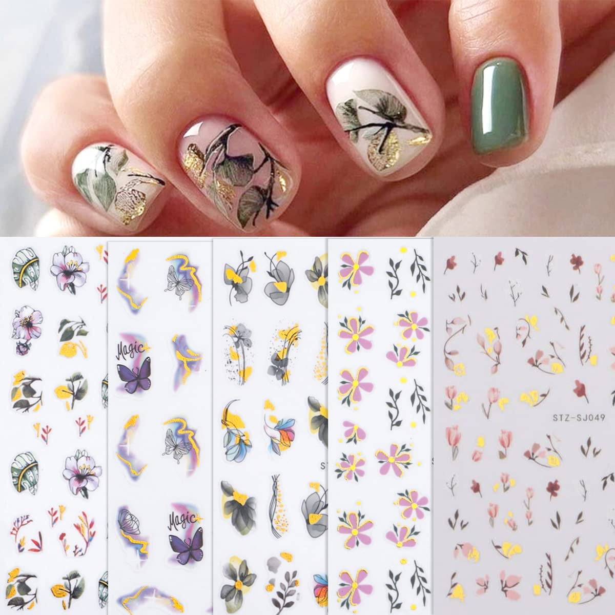 Soft Watercolor Flower Nail Art