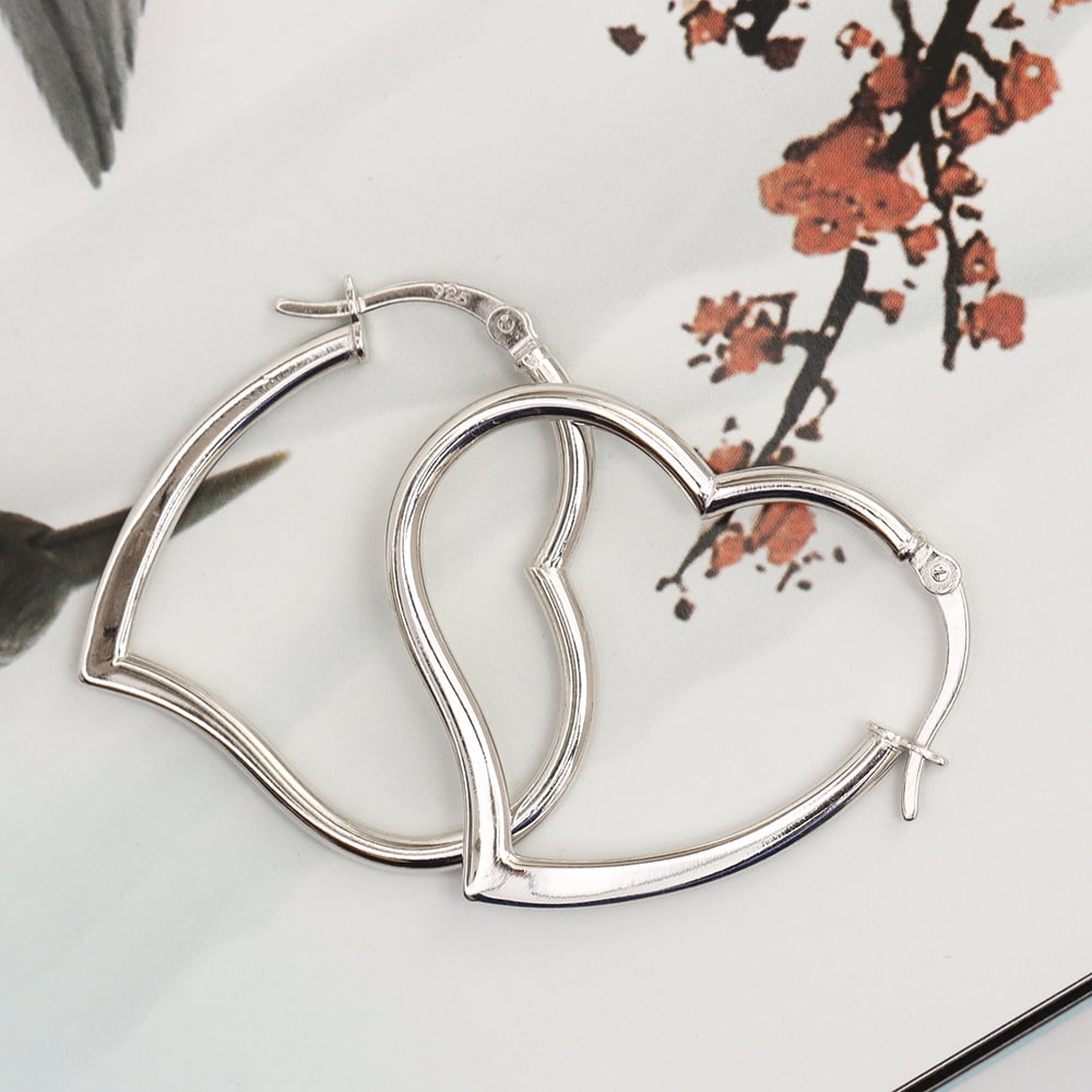 LeCalla Sterling Silver Heart Hoop Earrings, 30MM, Anti-Tarnish Coating, Excellent Gift