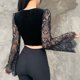 thumbnail image 5 of Moda mujer encaje sólido manga larga encaje patchword v-cuello blusa corta Fridja  fhghd2134, 5 of 9