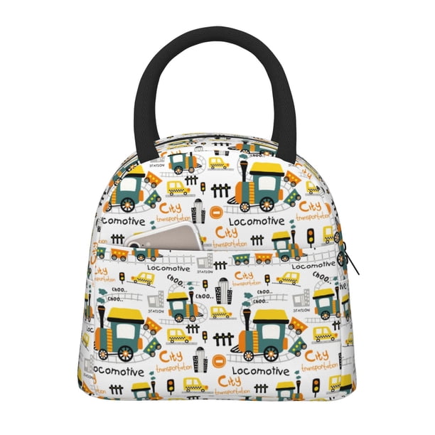 Easygdp Transportation Cartoon Bolsa de Almuerzo Insulada Grande, Forro de Aluminio, Diseño Espacioso, a Prueba de Fugas, Ideal para Trabajo, Picnics, Viajes y Actividades al Aire Libre