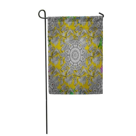 KDAGR White Yellow and Black Colors Boho Flower Mandala Tiled Best Papper Garden Flag Decorative Flag House Banner 12x18