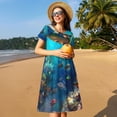 thumbnail image 4 of Naloa Underwater Fish Turtle Print Womens Summer A-Line Dress with Pockets,Short Sleeve Dresses,Flowy Beach Swing Dress for Vacation Travel, 4 of 6