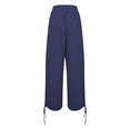 thumbnail image 4 of Arlun Summer Beach Linen Pants Women Lightweight Breathable Solid Color Leisure Trousers with Leg Split Tie Design Ladies Loose Comfort Front Pleated Holiday Bottoms Navy M, 4 of 8