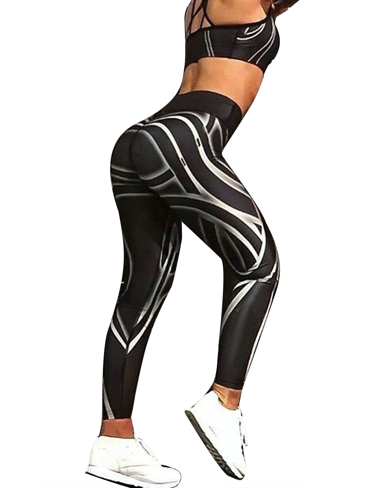 Trendy Collection Womens Honeycomb Stripes Printed High Waist Tummy Control Skinny Leggings Active Sport Trousers 