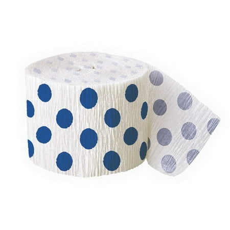 30' Crepe Paper Royal Blue Polka Dot Streamers