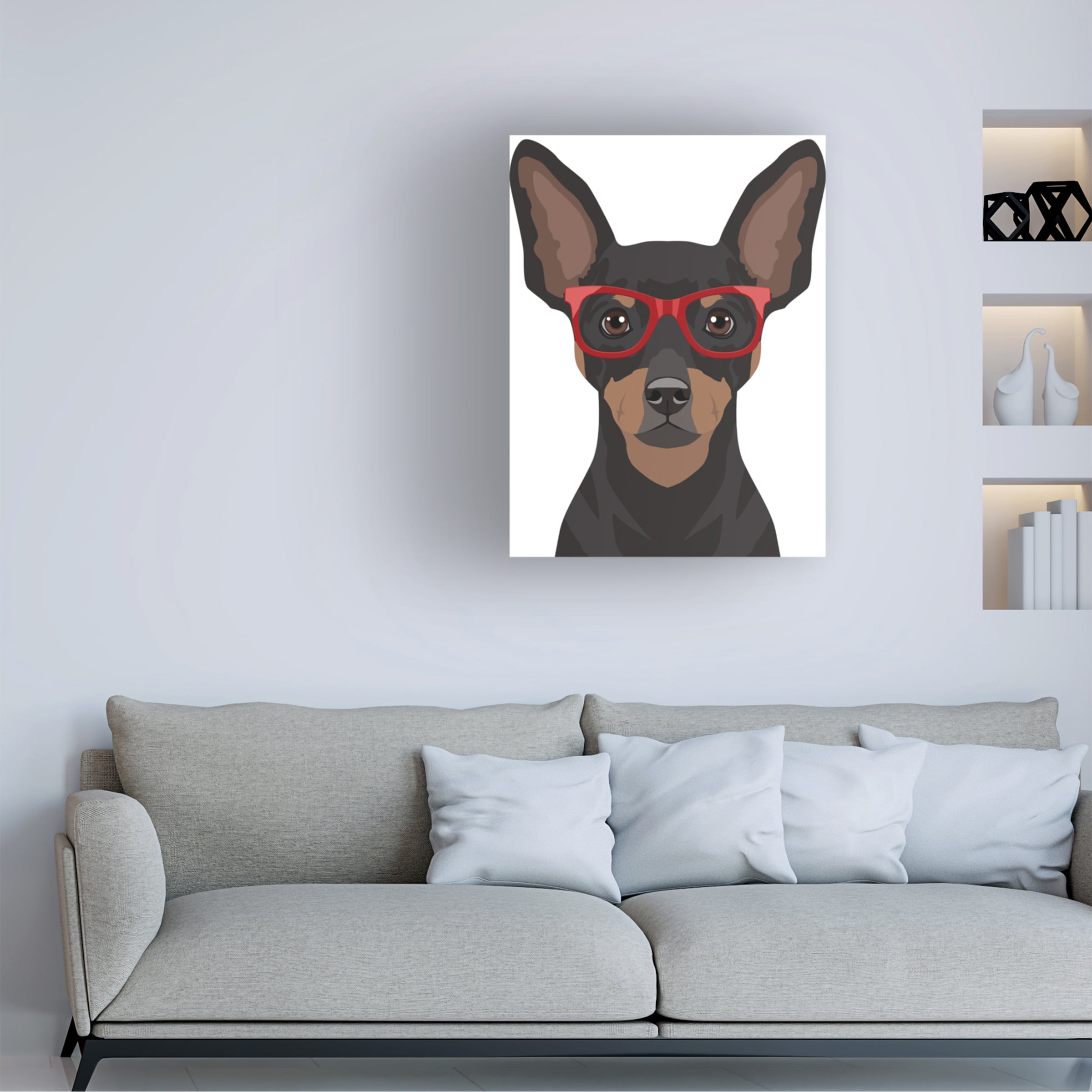 Furbaby Affiliates 'Miniature Pinscher Wearing Hipster Glasses' Canvas Art