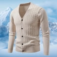 thumbnail image 2 of JTieacloth Mens Slim Fit Knitted Sweater New Men's V Neck Jacquard Knitted Sweater Jacket(Beige), 2 of 5