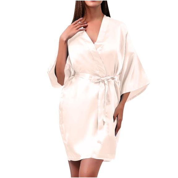 Women's Casual Lace Splicing Sleepwear, Short Sleeve Nightgown, Solid Soft Pajama Dress