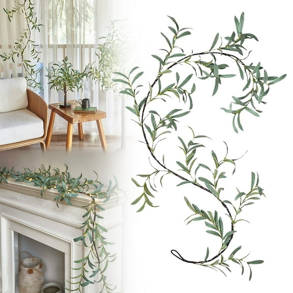 Christmas Decoration Vines Lighted Olive Garland Battery Operated with Timer 96 Lights 6FT Artificial Greenery Twig Vine Lights for Christmas