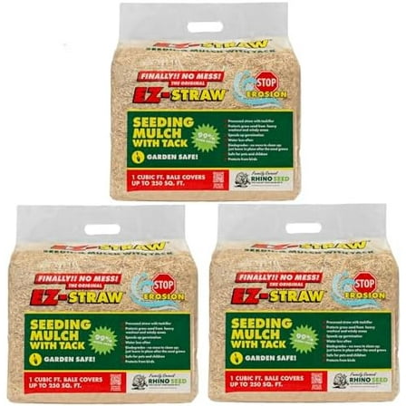 EZ-Straw Seeding Mulch with Tack - Biodegradable Processed Straw, 1 cu. ft. Bale (Each Covers 250 sq. ft.), 3 Pack$$Garden &