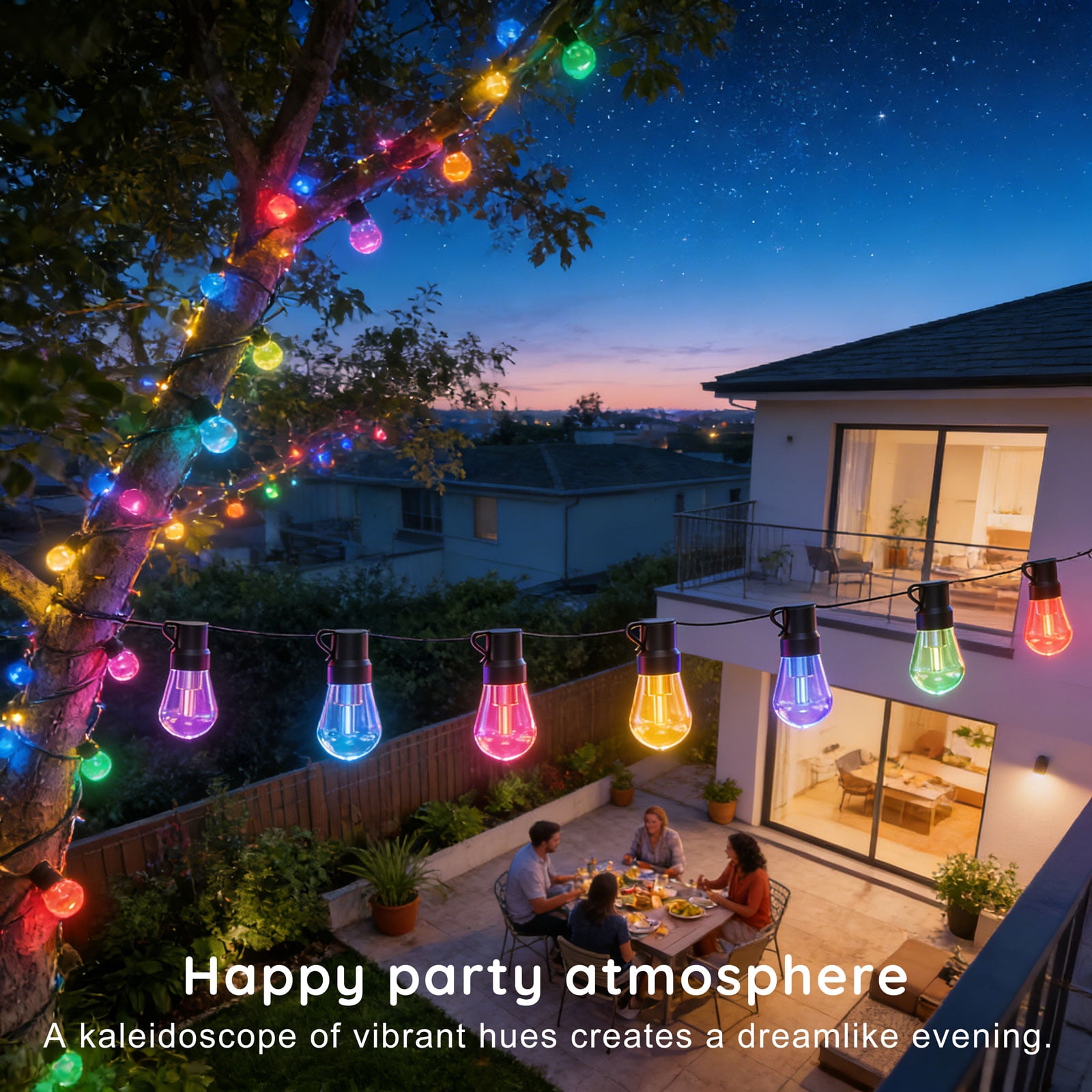 300FT RGB Outdoor String Lights, +IC Outside Light Dimmable Shatterproof LED Bulbs, IP67 Waterproof Chasing Effect Lighting DreamColor Patio Strip Lights for Backyard, Balcony, Outdoor Living