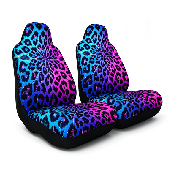 Verolix Front Car Seat Covers 2 Pack, Radiant Leopard Burst Print Mesh Fabric Universal Bucket Seat Covers for Cars SUVs Trucks Vans, Easy Install