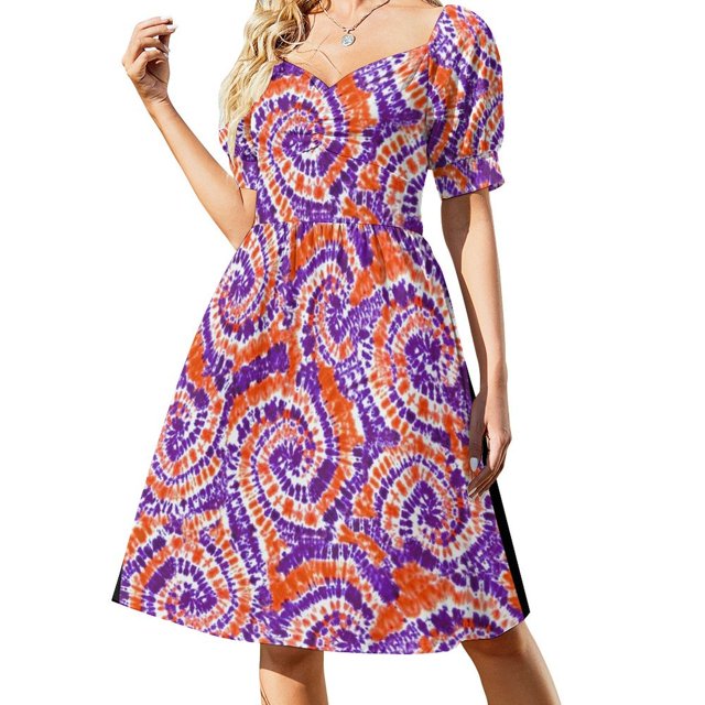 Vestido de manga corta con efecto tie dye naranja y morado ropa de mujer verano 2025 novedades vestidos de mujer elegantes y bonitos Vestido