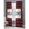 thumbnail image 3 of Welcome Red Sheer Curtains 96 inches Long 2 Panels Set Black Buffalo Check Plaid Tiers Sheers Rod Pocket Small Window Short Curtains for Kitchen Cafe, Each 52" W x 96" L, 3 of 7