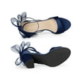 thumbnail image 4 of BLISSFUL STEP Women's Mesh Bow Heels Ankle Strap Open Toe Block Heel Sandals Navy Blue 7, 4 of 7
