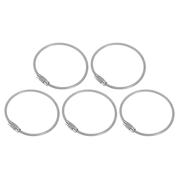 6 Inch Wire Keychain Cable Stainless Steel Key Ring Loop 150mm, Silver 5 Pack
