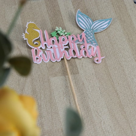 Masteelf Shiny Blue Mermaid Cake Toppers Set Made of Premium Paper for Birthday and Cupcake Picks