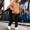 thumbnail image 5 of Men 2 Piece Outfit Men Solid-Color Casual Loose Pocket Drawstring Long Pants Sweatshirt Pullover Long Sleeve Hooded Set Rose Gold XXXL, 5 of 8