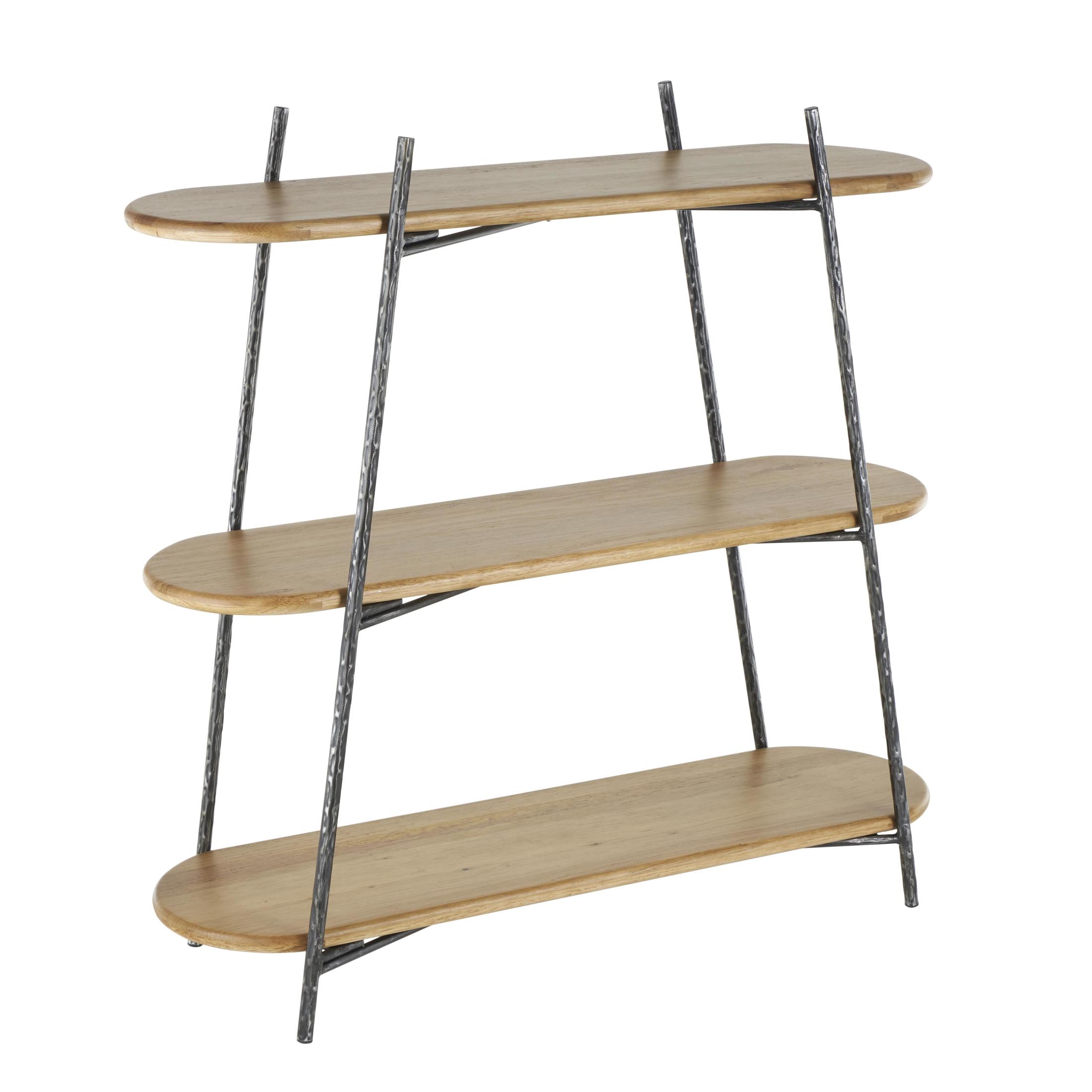 DecMode 43" x 42" Brown Wood Oval Shaped 3-Tier Shelving Unit with Black Metal Frame, 1-Piece