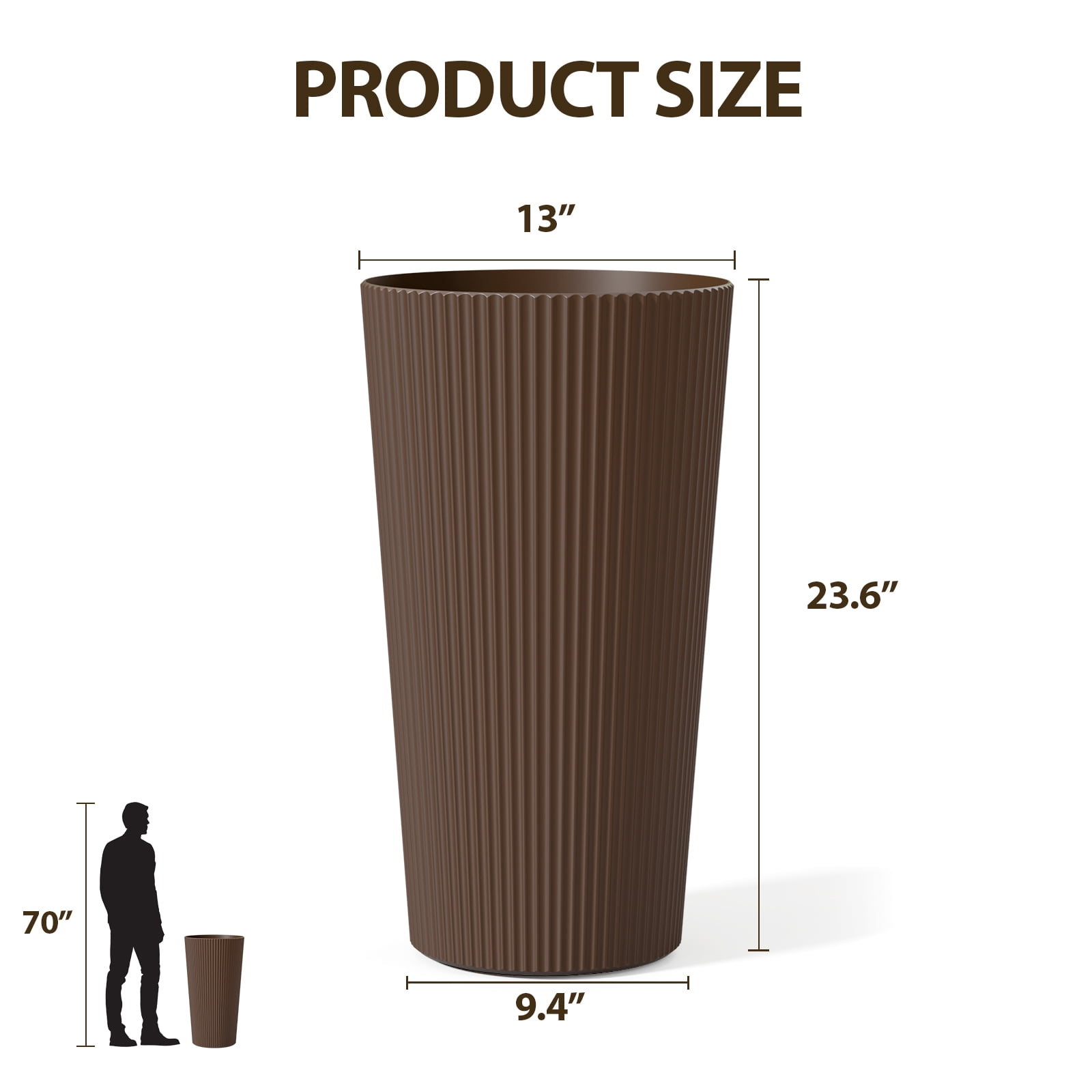 Chiccushion Tall Round Planter Set of 2, 23.6 Inch Tall Decorative Planter Pots for Outdoor Indoor Garden Patio Front Porch, Brown