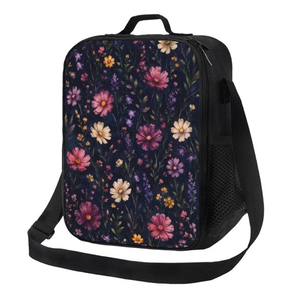 Dark Floral Botanical Lunch Bag Insulated Thermal Lunch Box with Shoulder Strap & Handle for Women and Men