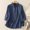 Dark Blue, variant on Blouse Regular Fit Embroidery Linen Shirts for Women Dressy Casual 3/4 Sleeve Lapel Button Down Fall Top M-2XL