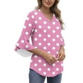 thumbnail image 4 of CHGBMOK Women Polka Dots V Neck T Shirt Puff Sleeve 3/4 Sleeve Blouse Casual Loose Tunic Pullover Shirts, 4 of 7