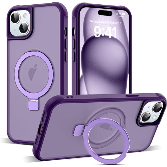 for iPhone 15 Plus Case with Invisible Magnetic Ring Stand Translucent iPhone 15 Plus Phone Case 6.7" [Compatible with MagSafe][Military-Grade Drop Protection][Great Grip Feeling], Purple