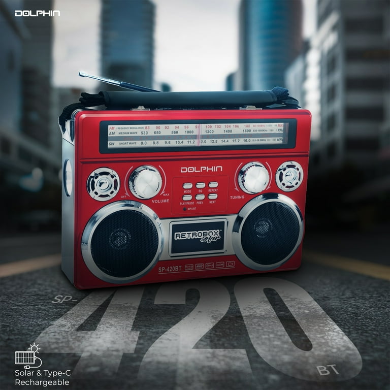 Dolphin SP-420BT Solar Portable Bluetooth Radio with MP3, LED