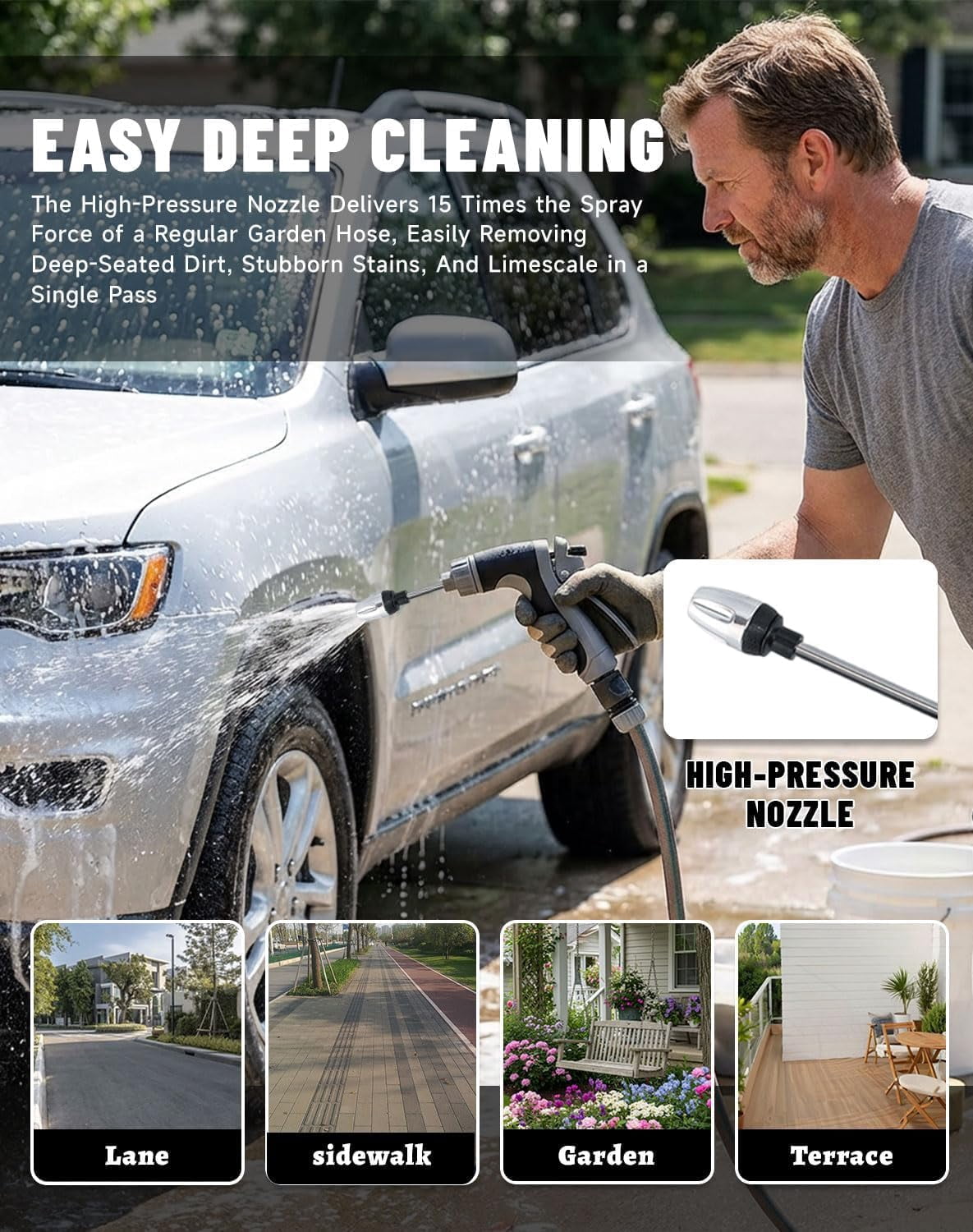 High Pressure Garden Hose Spray Gun, Car Wash Foam Sprayer, Adjustable Nozzle Cleaning Gun with Connectors, Multi-Function Cleaning Tool (Sprayer Only)