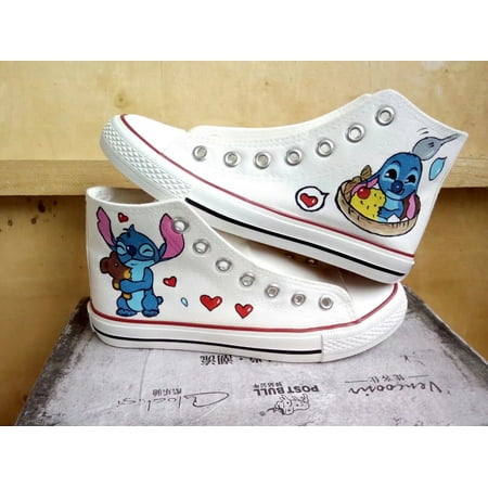 2024 Cartoon Stitch Classic High-Top Canvas Shoes  Ladies Lace Up Sneakers  Student Comfortable Dance Training Shoes