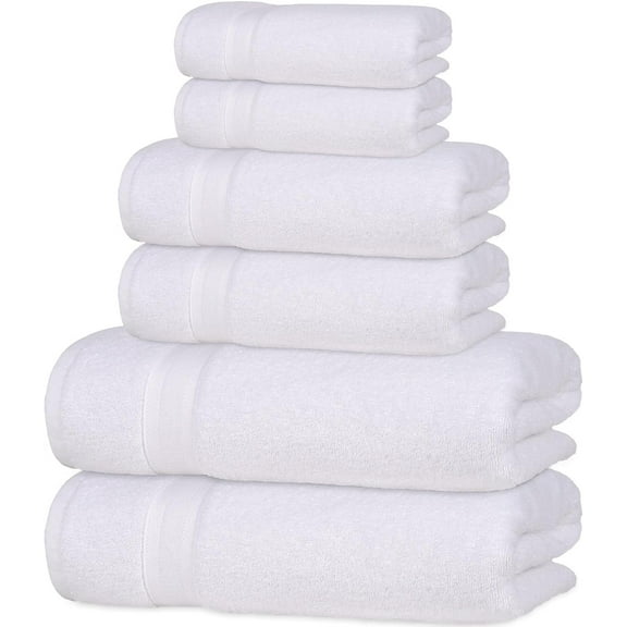 All Design Quick-Dry, Soft & High Absorbent Bath Towels Cotton Turkish Bath Towel Set of 6 | Daily Use 100% Cotton Towels for Bathroom, Airbnb, Gym & More | Bathroom Towels Set (6 Pcs, White)