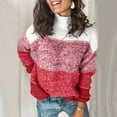 thumbnail image 2 of Female New Color Block Striped High Neck Long Sleeve Knit Jumper Tops Pullover Sweater, 2 of 7