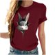 thumbnail image 3 of Tops de Cuello Alto para las Mujeres Amante Impreso Camiseta Cuello Redondo Manga Corta, Poliéster Spandex, 3 of 7