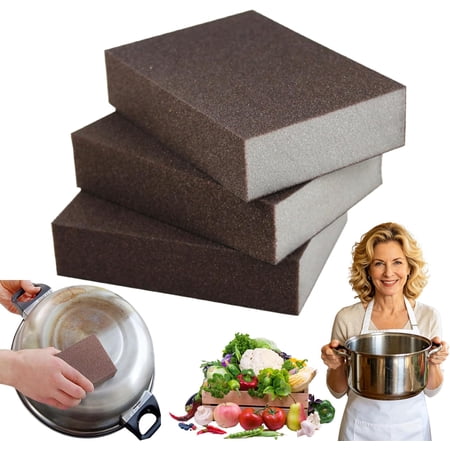 Magic Emery Cleaning Sponge for Stainless Steel Pans, Nano Carborundum Sponge Scrub Pad Pot Scrubber for Removing Rust Cleaning Pans, Heavy Duty Burnt-On Stain for Kitchen Cookware (Color 3pc)