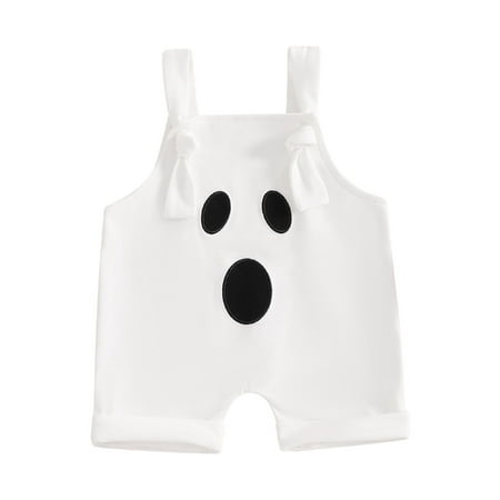 

Woshilaocai Baby Halloween Overalls Sleeveless Pumpkin/Ghost Embroidery Rompers