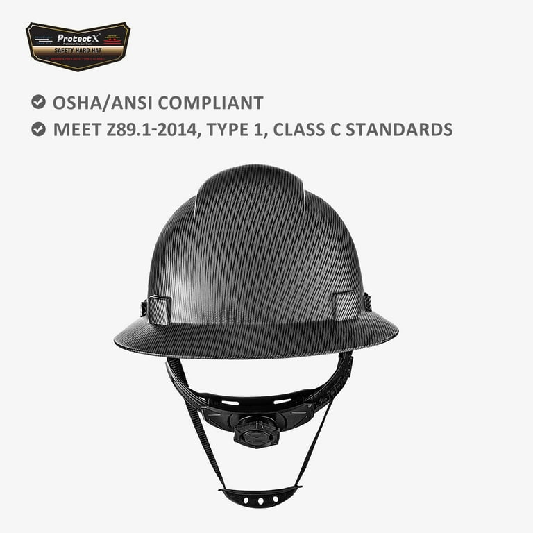 Protectx Premium Full Brim Hard Hat, Cascos de Construccion for Safety, 6-Point Adjustable Ratchet Suspension, OSHA/ANSI Compliant
