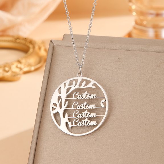 Custom Family Names Necklace Stainless Steel Personalized Tree Engrave Letter Pendant Choker Birthday Gift Dainty Jewelry