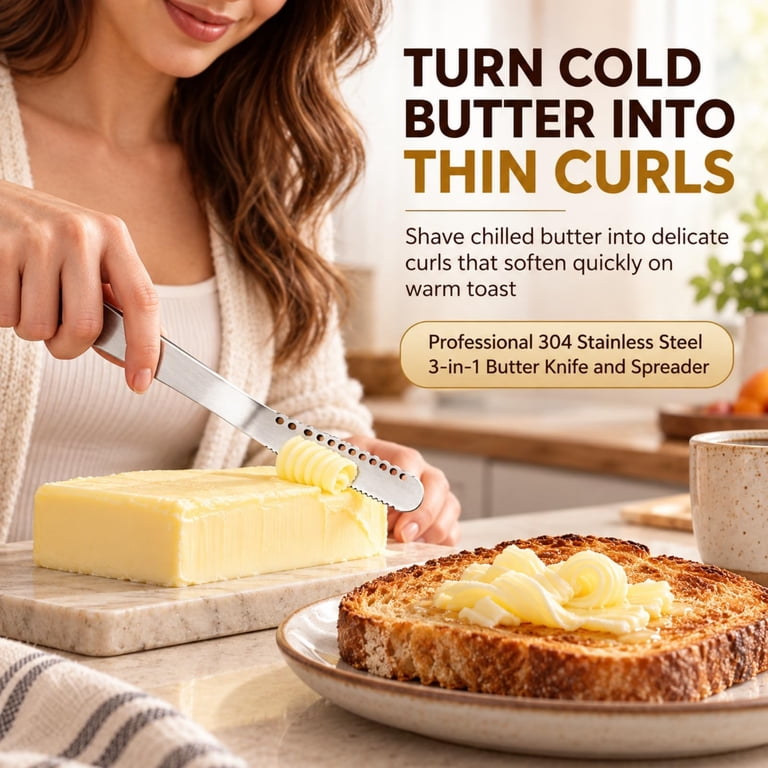 3-in-1 Butter Knife and Spreader, 304 Stainless Steel with Ribbon Holes ...