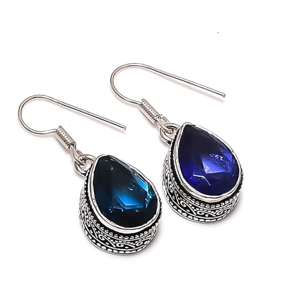 Natural London Blue Topaz 925 Sterling Silver Jewelry Earring 1.38"