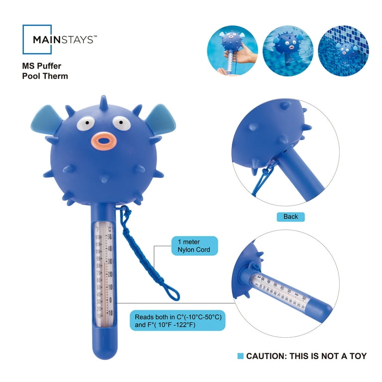 Mainstays Blue Puffer Fish Thermometer with Blue Tether Cord, Size:5.3 x 5  x 10 inches 