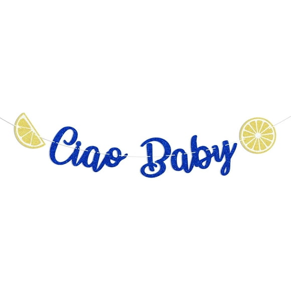 Ciao Baby Banner - Ciao Baby Decor, Italy Amalfi Coast Baby Shower Gender Reveal Decorations Blue Glitter