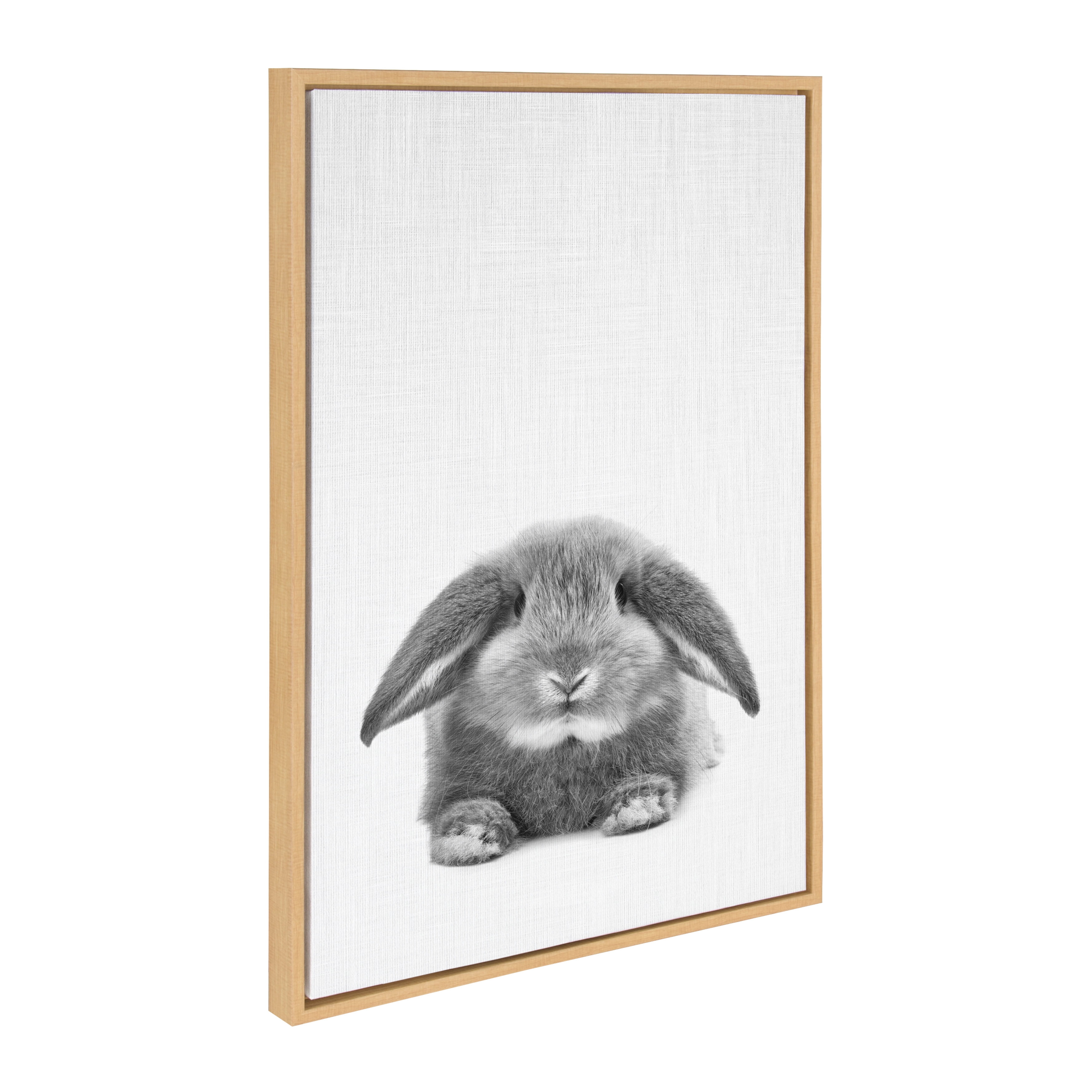 Kate and Laurel Sylvie Rabbit Animal Print Black and White Portrait Framed Canvas Wall Art by Simon Te Tai, 23x33 Natural
