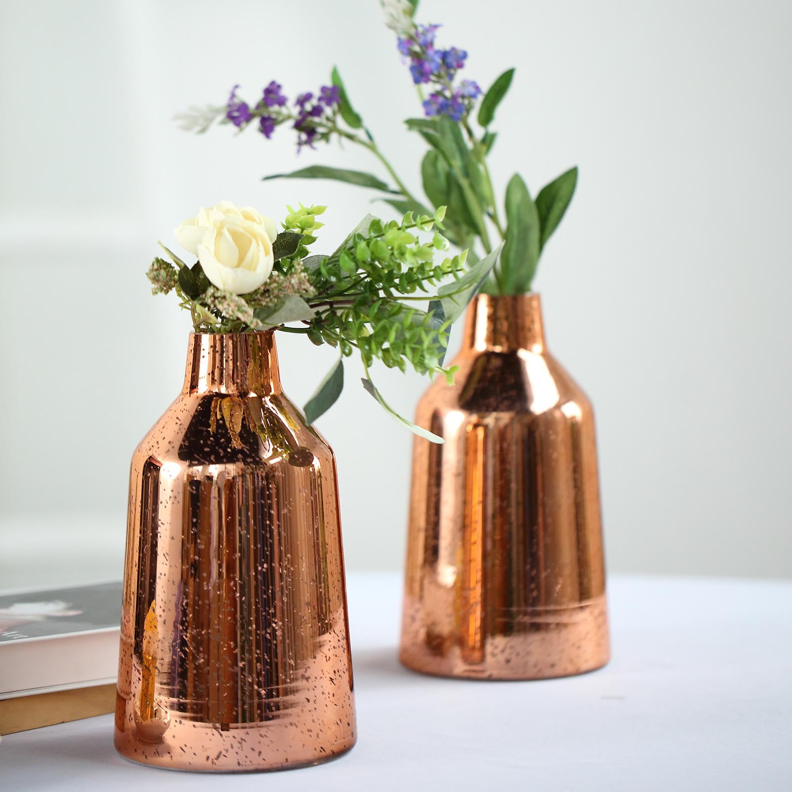 BalsaCircle 2 pcs 9Inch tall Rose Gold Mercury Glass Tapered Neck Vases Wedding Party Home
