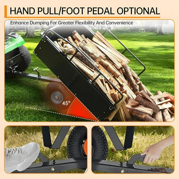 Historyli Heavy Duty Dump Trailer, for Lawn Tractors, 15 Cu Ft, 750 LB Capacity, with Removable Sides