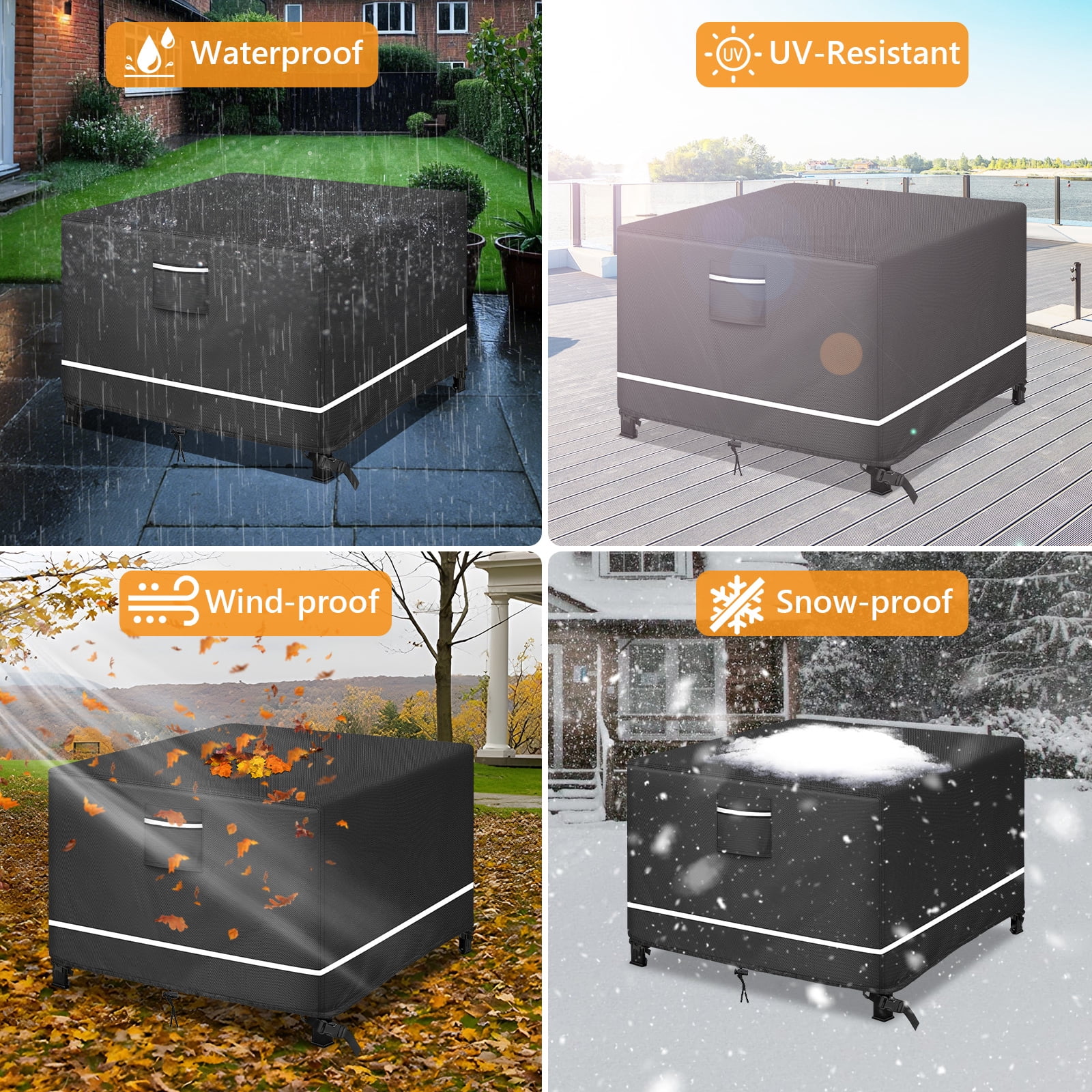Patio Furniture Covers Waterproof, Heavy Duty  Outdoor Furniture Covers for Outside Sectional Table Set,Tear Resistance and Anti-UV, Black with White Border