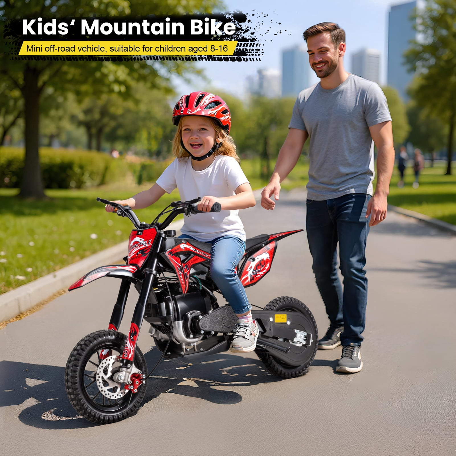 Kids Mini Dirt Bike, 40CC 4-Stroke Gas Powered Motorcycle with Off-Rode Tire, Shock Absorption, Front Rear Disc Brakes, Pocket Motorbike Up to 35KM/H Max Load 265LBS