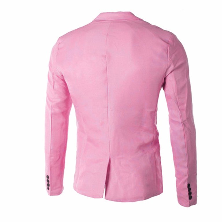 Pink Suit Charm Men'S Casual Slim Fit One Button Suit Blazer Coat