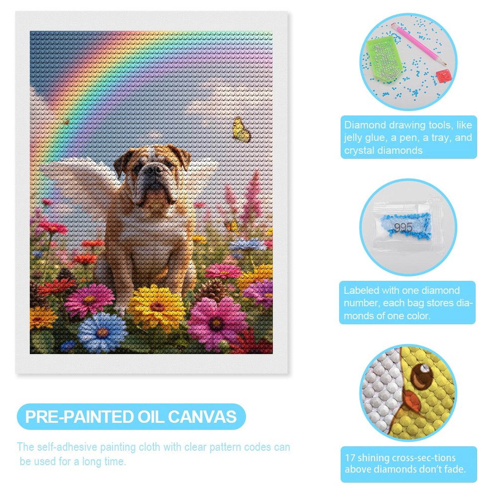 Diamond Art Kits for Adults, Angel Dog In Flower Meadow 5D Diamond Painting Kits for Adults Beginners, DIY Full Drill Diamond Painting, Gem Art and Crafts 12x16